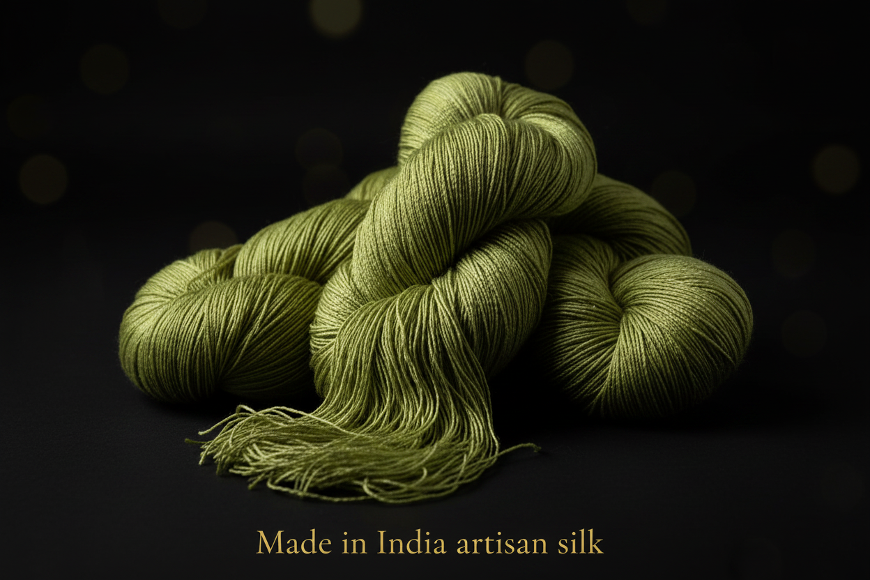 Knitsilk 3 Ply 100% Mulberry Silk Lace Weight Yarn –Olive green(50g / 260 Yard