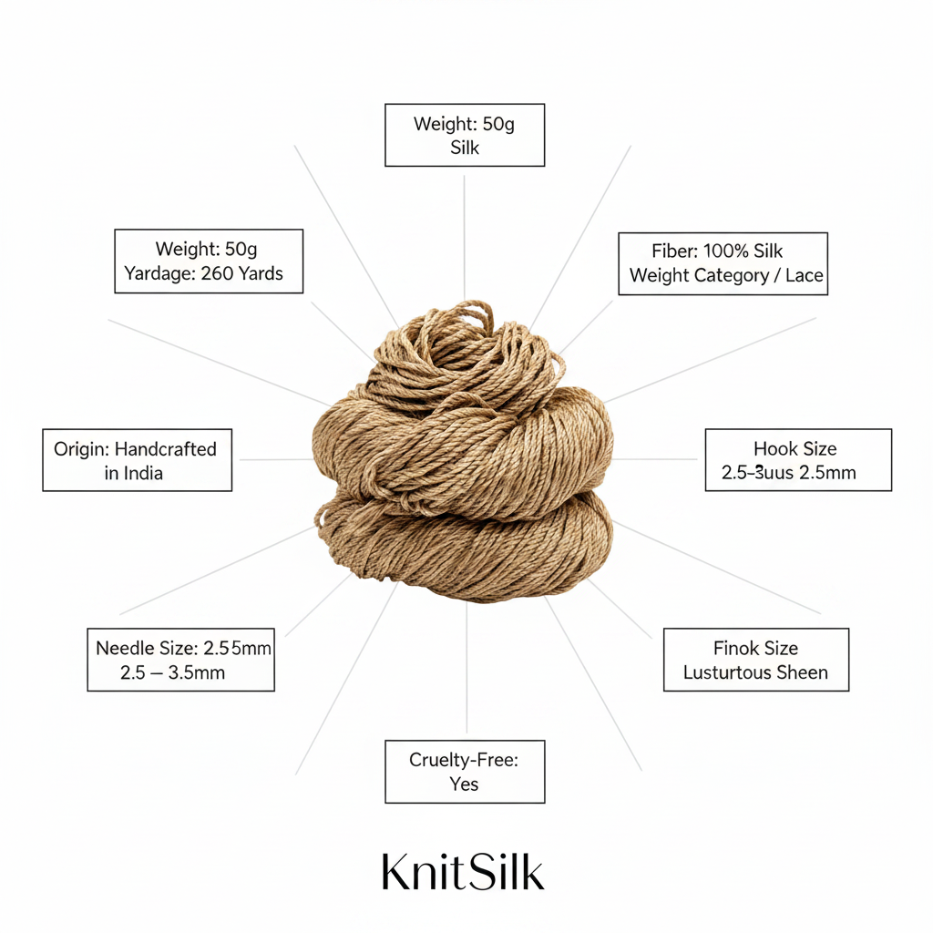 Knitsilk 3 Ply 100% Mulberry Silk Lace Weight Yarn –Beige(50g / 260 Yard