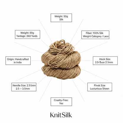 Knitsilk 3 Ply 100% Mulberry Silk Lace Weight Yarn –Beige(50g / 260 Yard