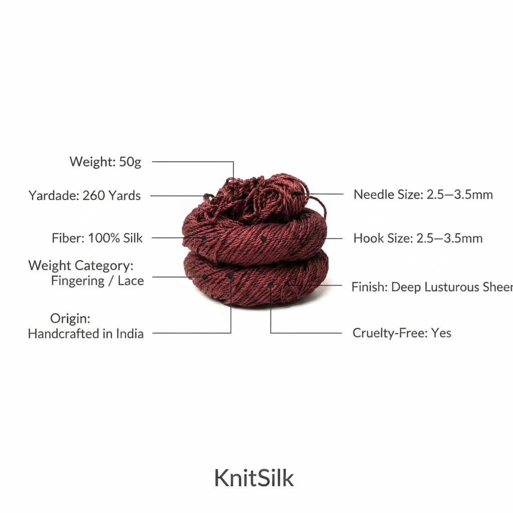 Knitsilk 3 Ply 100% Mulberry Silk Lace Weight Yarn –Plum(50g / 260 Yard