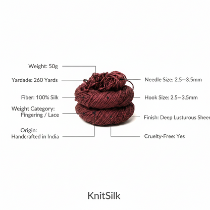 Knitsilk 3 Ply 100% Mulberry Silk Lace Weight Yarn –Plum(50g / 260 Yard