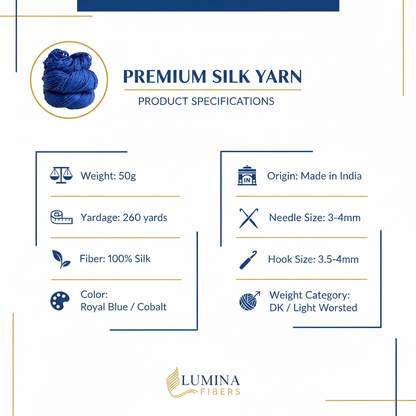 Knitsilk 3 Ply 100% Mulberry Silk Lace Weight Yarn – Royal Blue(50g / 260 Yard