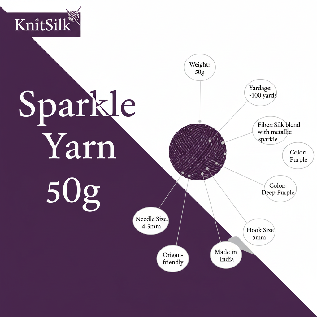Knitsilk Sparkle Silk Yarn: Silk Shimmer Sparkle - Knit, Crochet, Weave, Baby Yarns 150 Yard 50 GR (PURPLE)