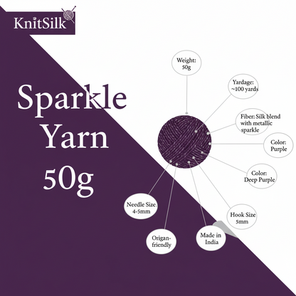 Knitsilk Sparkle Silk Yarn: Silk Shimmer Sparkle - Knit, Crochet, Weave, Baby Yarns 150 Yard 50 GR (PURPLE)