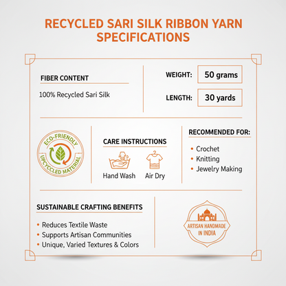 Knitsilk Recycled Sari Silk Ribbon |Best for Crochet, Knitting and Jewelry Making |50 GMS-30Yards-Orange Ombre