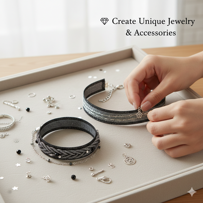 Black Sparkle Cotton Ribbon - 1.5 Inch x 25 Yards | Stitched Edges  | Premium Woven Craft Ribbon