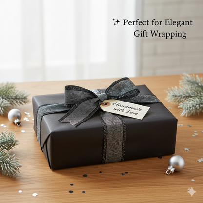 Black Sparkle Cotton Ribbon - 1.5 Inch x 25 Yards | Stitched Edges  | Premium Woven Craft Ribbon