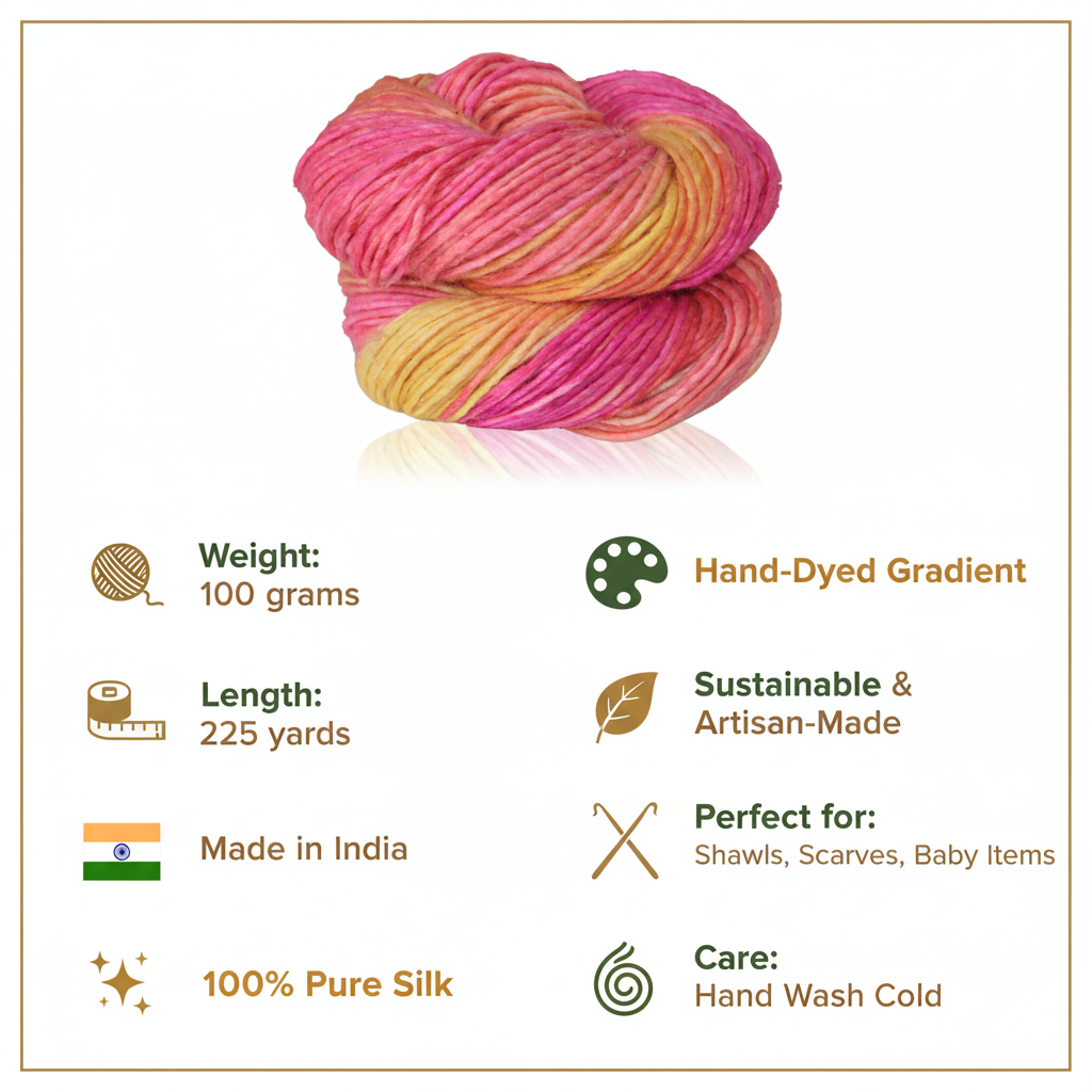 Silk-Wool Blend Singles – Merino Silk Hand-Dyed Yarn (Sport/DK Weight) | 100 gm,225+ yd | Tham