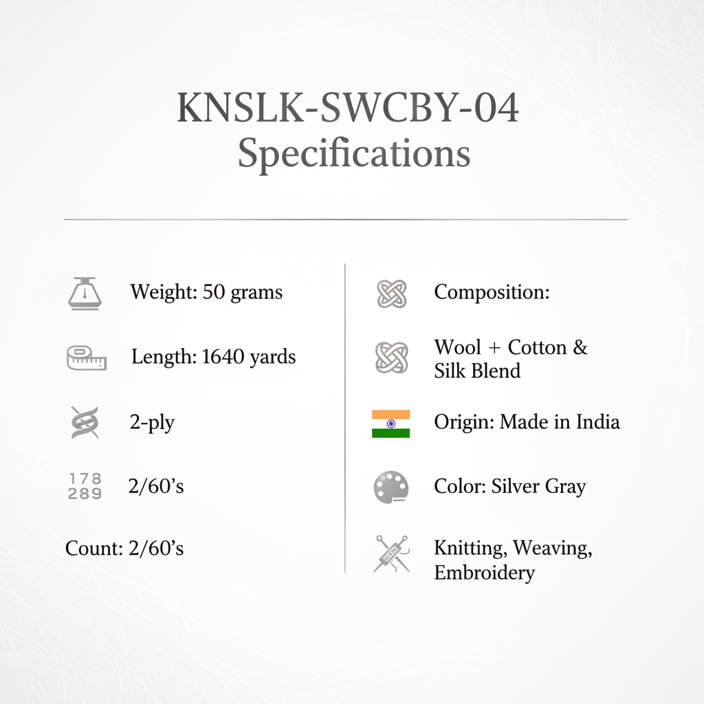 Knitsilk Wool, Cotton & Silk Blended Thread – 50 g (2 ply 2/60’s),