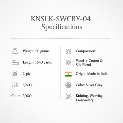 Knitsilk Wool, Cotton & Silk Blended Thread – 50 g (2 ply 2/60’s),