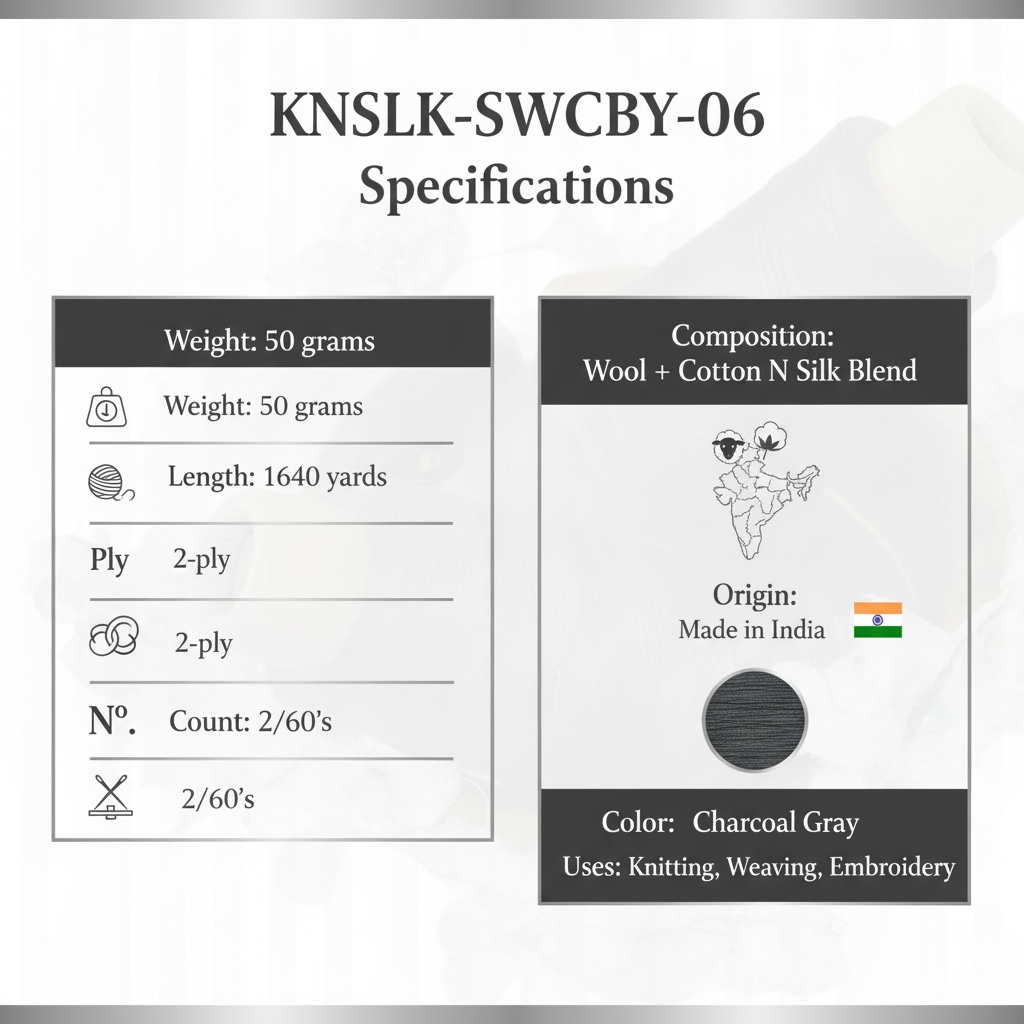 Knitsilk Wool, Cotton & Silk Blended Thread – 50 g (2 ply 2/60’s), Dark g