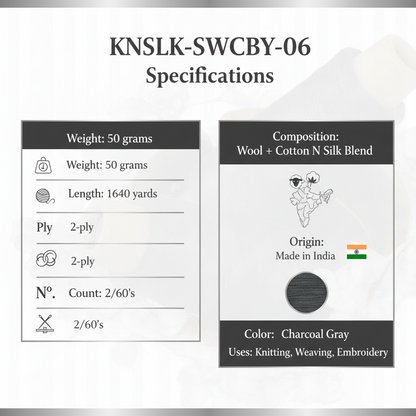 Knitsilk Wool, Cotton & Silk Blended Thread – 50 g (2 ply 2/60’s), Dark g