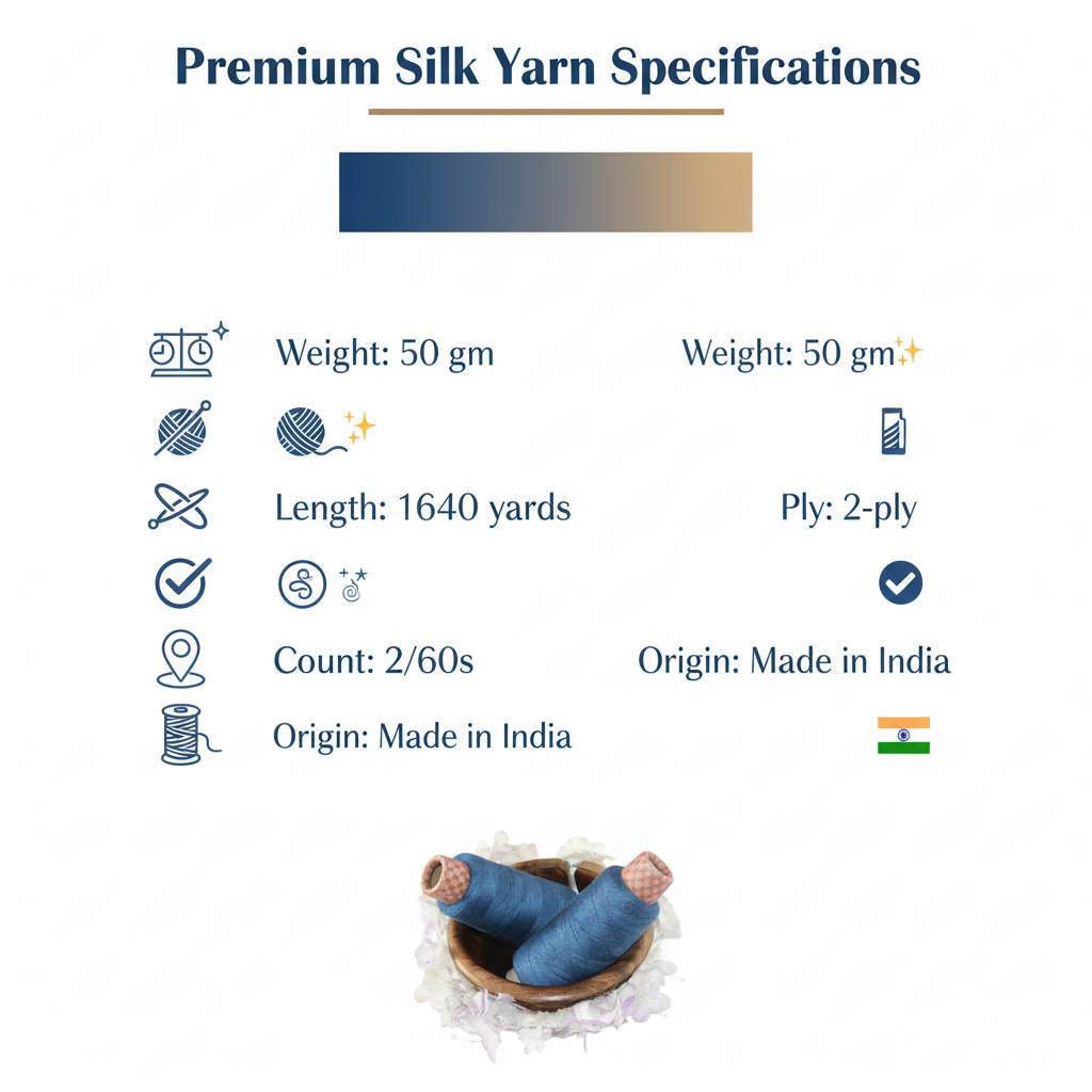 Knitsilk Wool, Cotton & Silk Blended Thread – 50 g (2 ply 2/60’s),