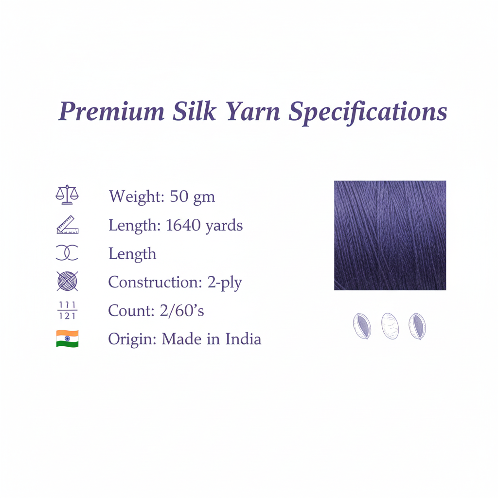 Knitsilk Wool, Cotton & Silk Blended Thread – 50 g (2 ply 2/60’s),Pu