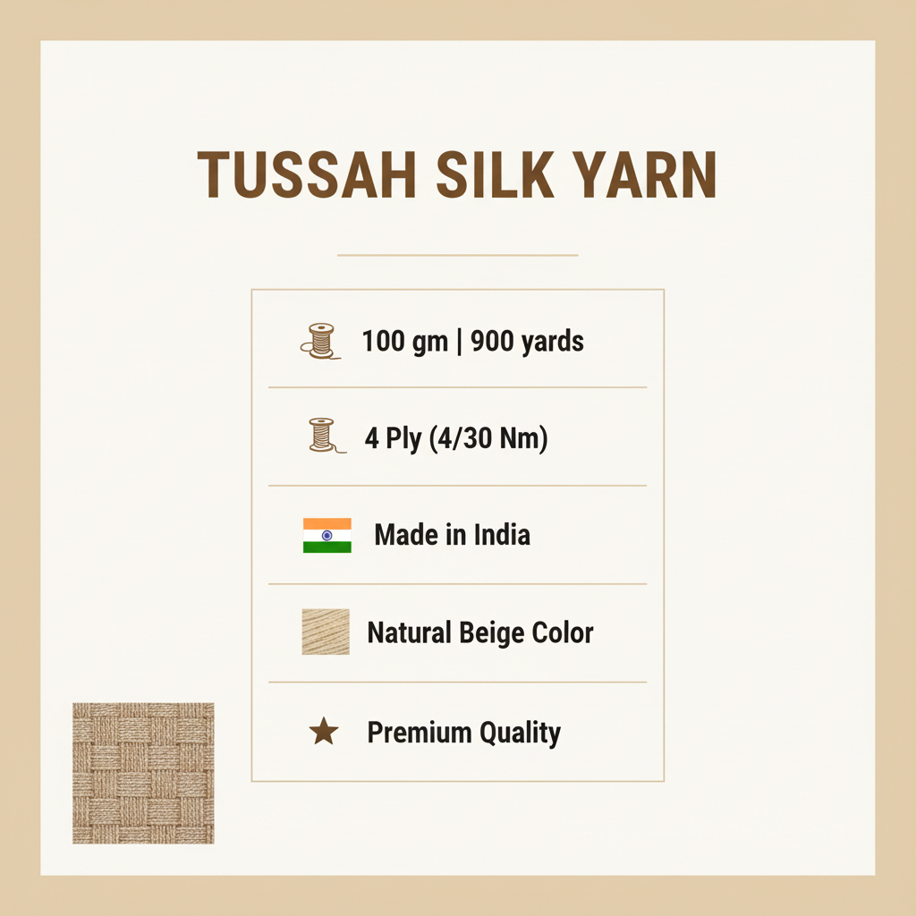 Knitsilk Tussah Carded Spun Silk Yarn 4 ply (4/30 Nm,100 Gm), Carded Yarn, 900+Yards, Matt Finish
