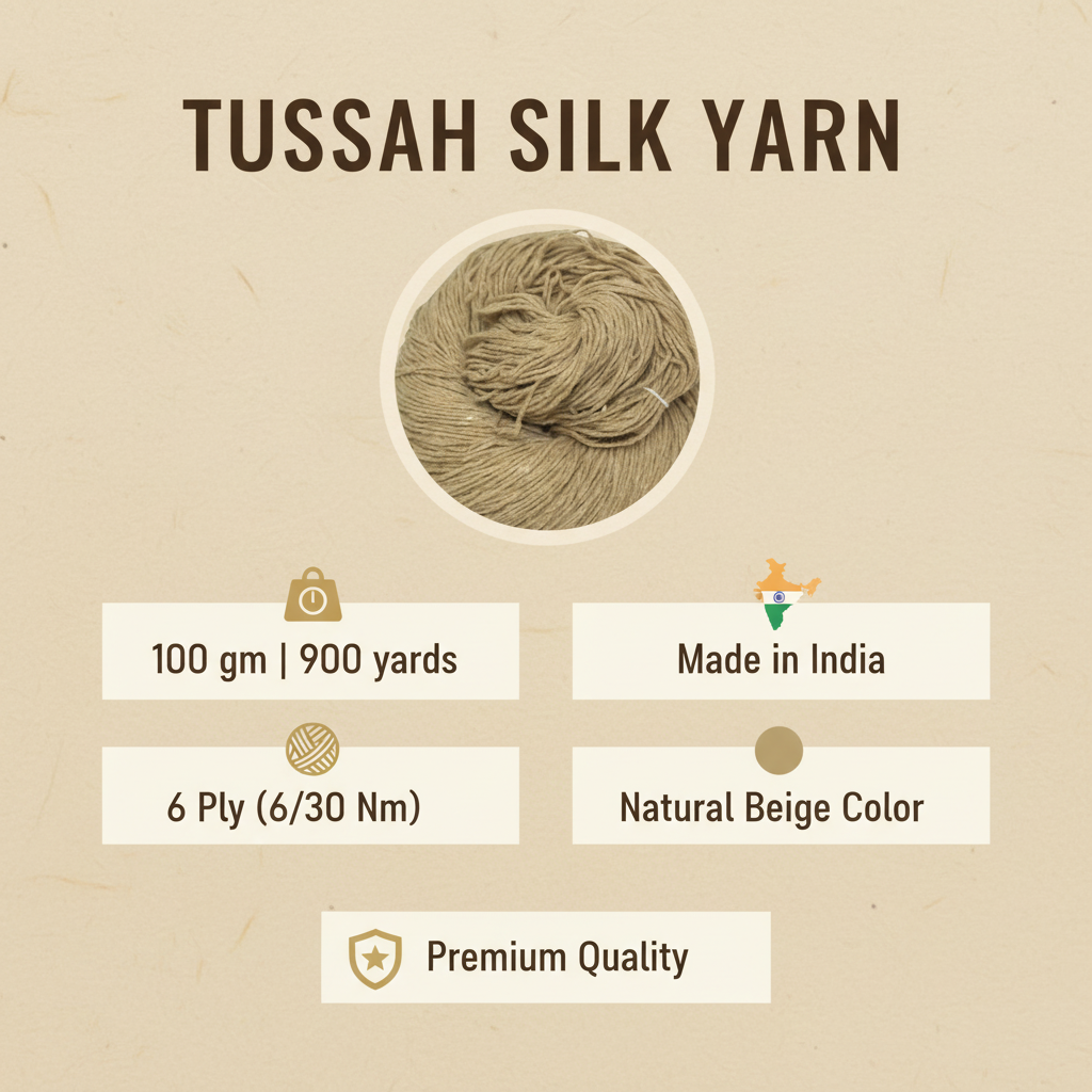 Knitsilk Tussah Carded Spun Silk Yarn 6 ply (6/30 Nm,100 Gm), Carded Yarn, 900+Yards, Matt Finish