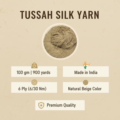 Knitsilk Tussah Carded Spun Silk Yarn 6 ply (6/30 Nm,100 Gm), Carded Yarn, 900+Yards, Matt Finish