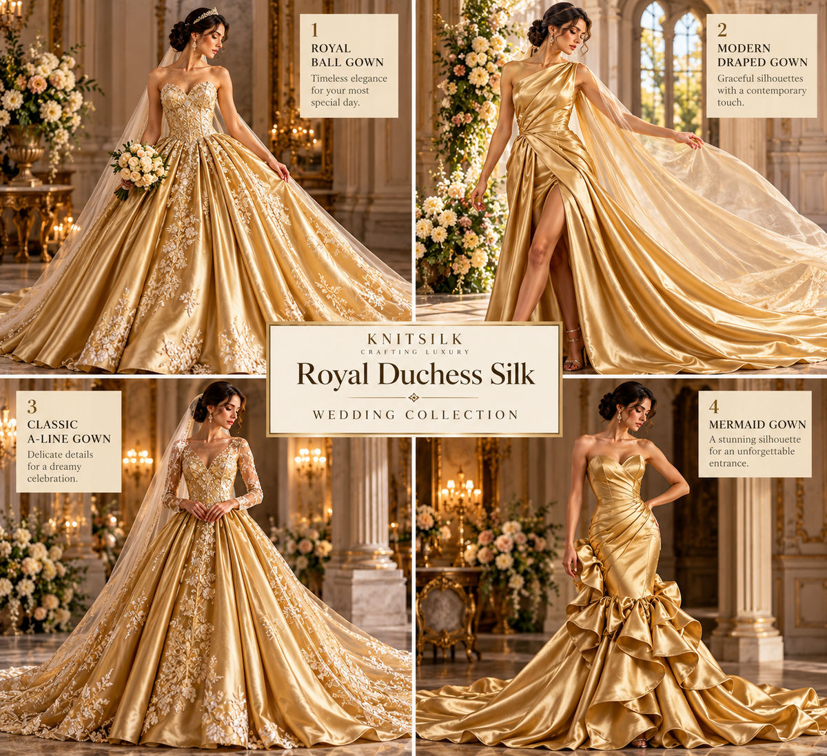 KnitSilk Royal Duchess Silk Fabric – Regal Gold | 35 Momme | 100% Silk