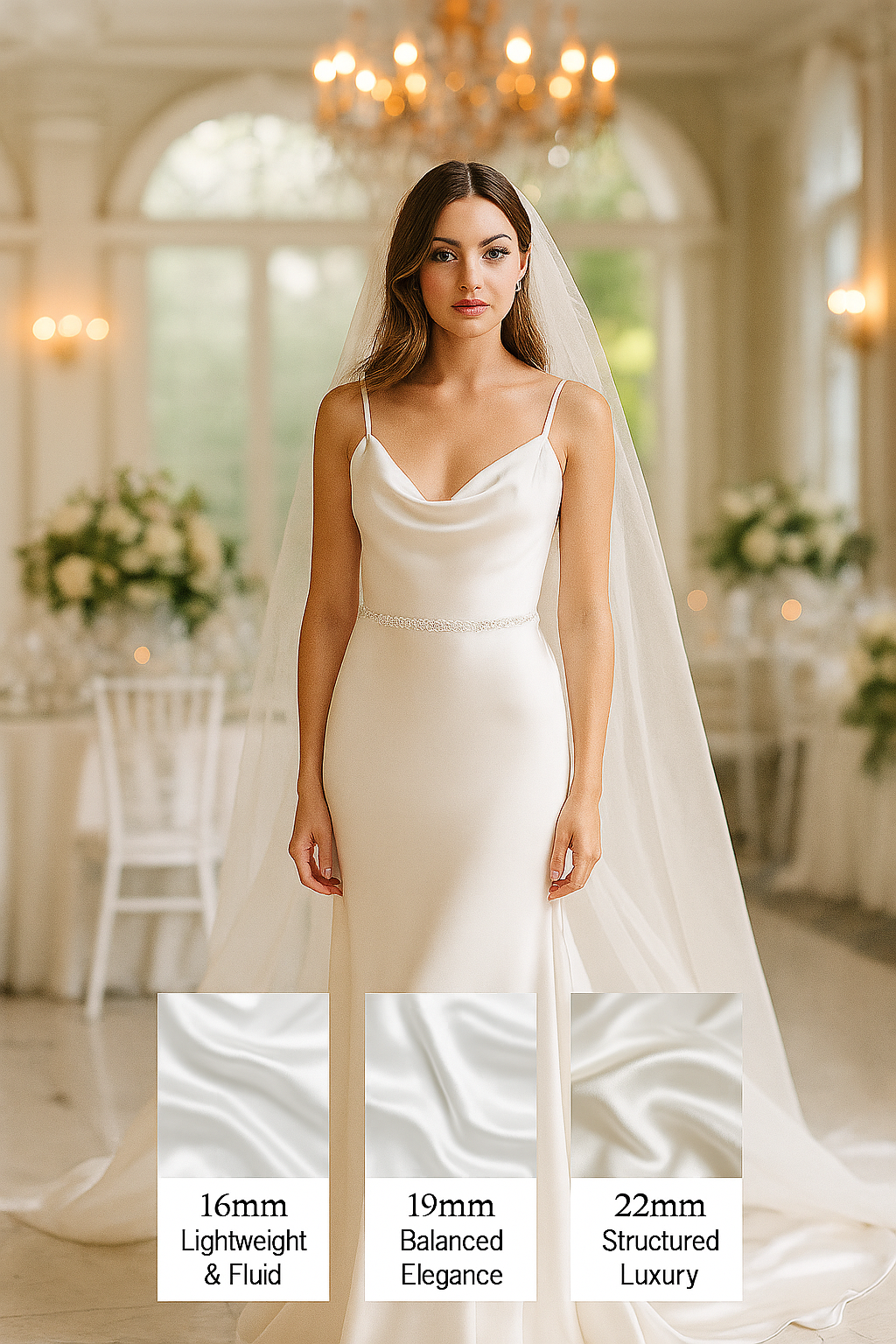 Knitsilk 100% Mulberry Silk Charmeuse Fabric – 22mm  – 44" Width – Pure Luxury Satin Weave -White