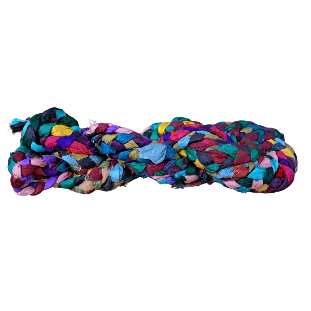 Knitsilk Handmade Braided Sari Silk Cord - Recycled Ribbon Cording, | 100 grams |