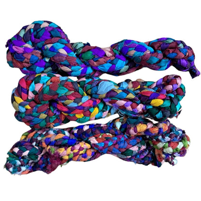 Knitsilk Handmade Braided Sari Silk Cord - Recycled Ribbon Cording, | 100 grams |