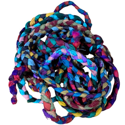 Knitsilk Handmade Braided Sari Silk Cord - Recycled Ribbon Cording, | 100 grams |