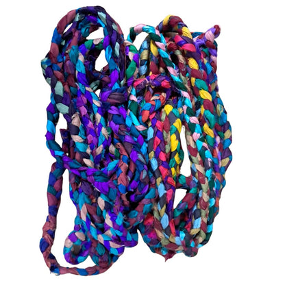 Knitsilk Handmade Braided Sari Silk Cord - Recycled Ribbon Cording, | 100 grams |