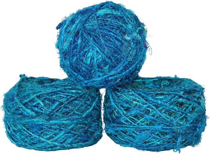 Knitsilk Recycled Sari Silk Yarn – Aqua blue | 85 Yards | 100g | Eco-Friendly Handspun Fiber for Knitting, Crochet & Weaving