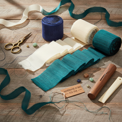 Knitsilk Luxurious Dupioni Satin Ribbon (1.5 "x 7yds x 3count), Blue & Green Ribbon Set for Gift Wrapping, Decorating Bouquet Wrap and Crafts