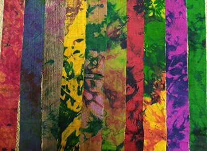 Knitsilk Recycled Silk Strips - Assorted Sari Silk | 50 GMS-1 Yard*10 Pieces | Sustainable & Unique Texture Ribbon Yarn