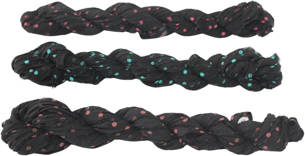 Knitsilk 3-Pack Black Polka Dot Mulberry Silk Chiffon Ribbons – 25+ Yards Each