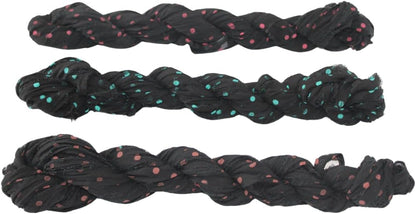 Knitsilk 3-Pack Black Polka Dot Mulberry Silk Chiffon Ribbons – 25+ Yards Each
