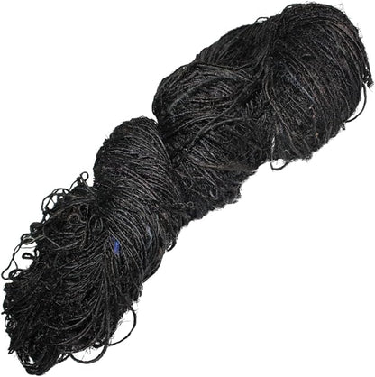 Knitsilk Premium Recycled Sari Silk Worsted Yarn(150+Yards)-Best for Knitting, Crocheting, and Jewelry Making Sustainable and Unique Texture Yarn (Black)