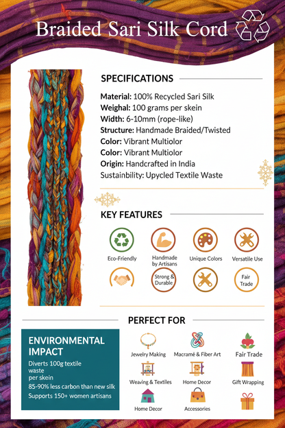Braided Sari Silk Cord Specifications Infographic