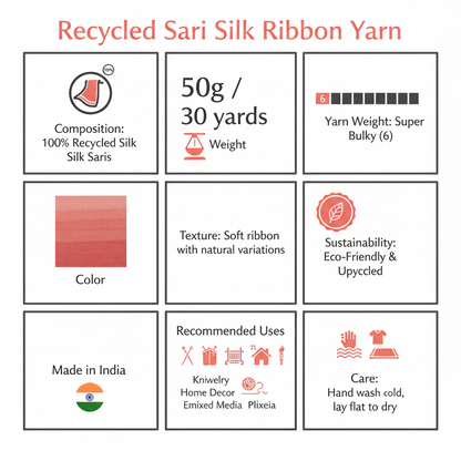Knitsilk Recycled Sari Silk Ribbon Yarn — Super Bulky Peach (50g / 30 yd)