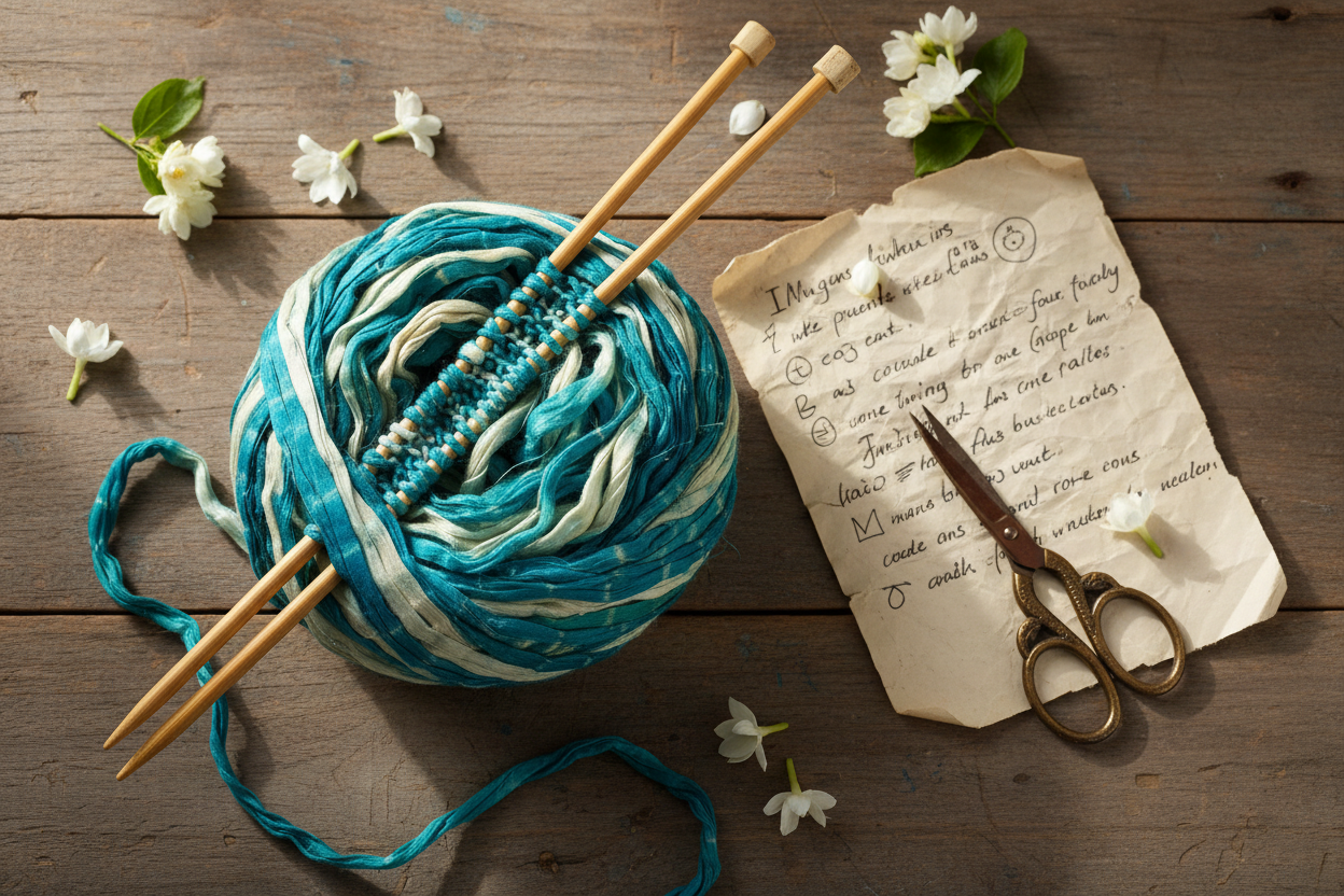 Knitsilk Recycled Shibori Sari Silk Ribbon Yarn-Light Blue| Best for Crochet, Knitting, and Embroidery |50 GMS-30 Yards