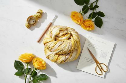 Knitsilk Recycled Shibori Sari Silk Ribbon Yarn-Yellow | Best for Crochet, Knitting, and Embroidery |50 GMS-30 Yards