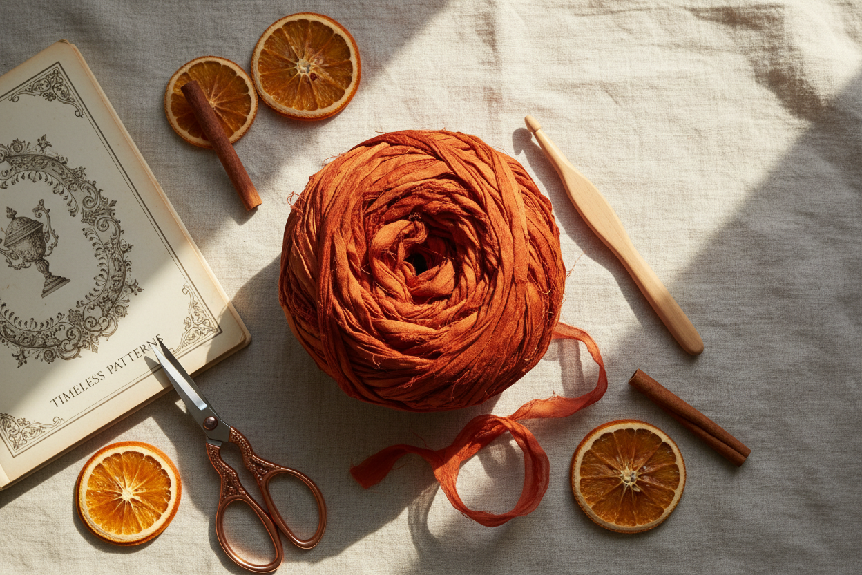 Knitsilk Recycled Sari Silk Ribbon Yarn — Super Bulky Burnt orange(50g / 30 yd)