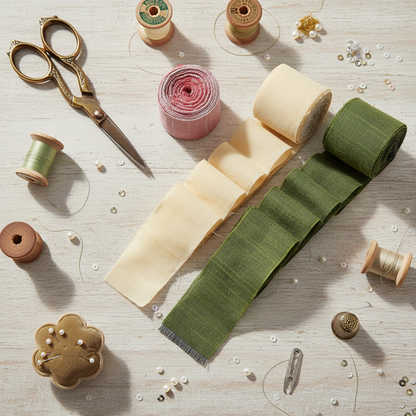 Knitsilk Luxurious Dupioni Satin Ribbon (1.5 "x 7yds x 3count),Green and Cream  Ribbon Set for Gift Wrapping, Decorating Bouquet Wrap and Crafts