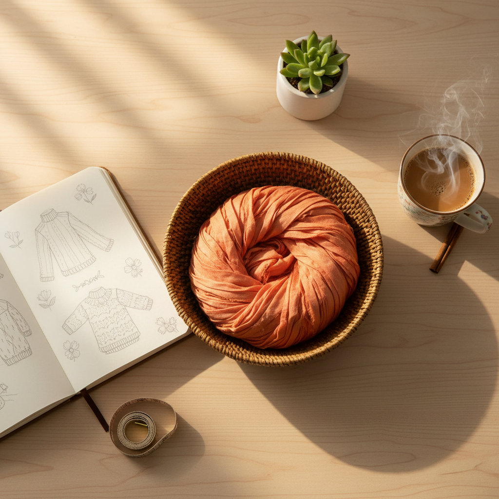 Knitsilk Recycled Sari Silk Ribbon Yarn — Super Bulky Orange (50g / 30 yd)