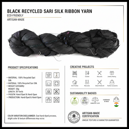 Knitsilk Recycled Sari Silk Ribbon Yarn — Super Bulky Black(50g / 30 yd)