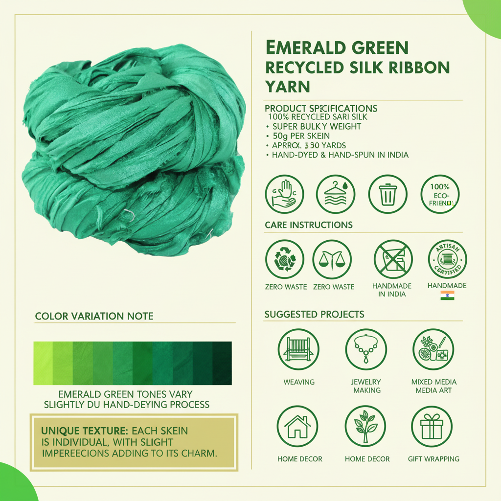 Knitsilk Recycled Sari Silk Ribbon Yarn — Super Bulky Green(50g / 30 yd)