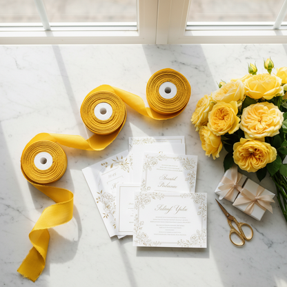 Knitsilk Luxurious Dupioni Satin Ribbon (1.5 "x 7yds x 3count), Yellow Ribbon Set for Gift Wrapping, Decorating Bouquet Wrap and Crafts