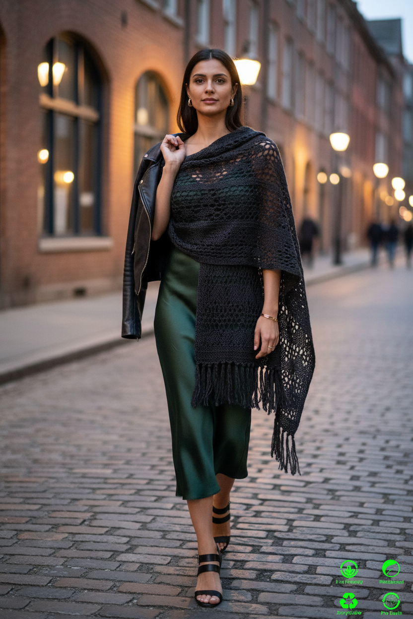 Finished Black Silk Shawl