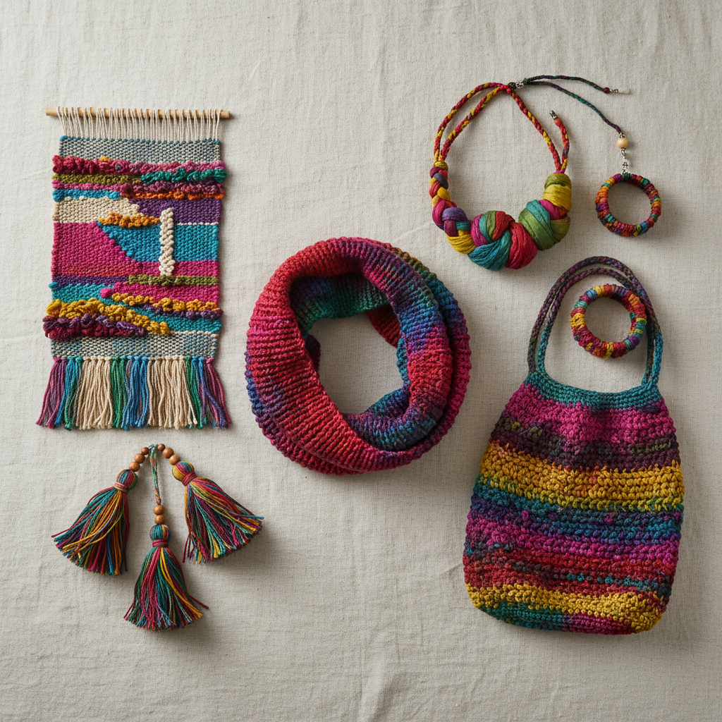 Knitsilk Recycled Sari Silk Ribbon, 30 Yards, 50 Grams - for Knitting, Weaving & Crochet (Multicolor Tie-Dye)