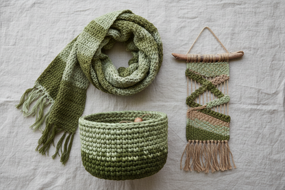 Knitsilk Recycled Sari Silk Ribbon |Best for Crochet, Knitting and Jewelry Making |50 GMS-30Yards-Olive Ombre