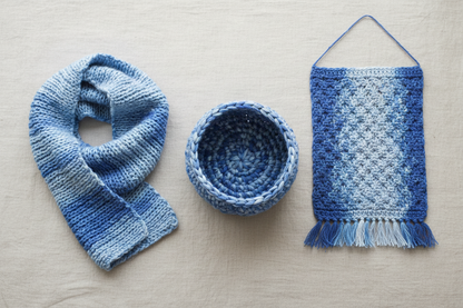 Knitsilk Recycled Sari Silk Ribbon |Best for Crochet, Knitting and Jewelry Making |50 GMS-30Yards-Blue Ombre