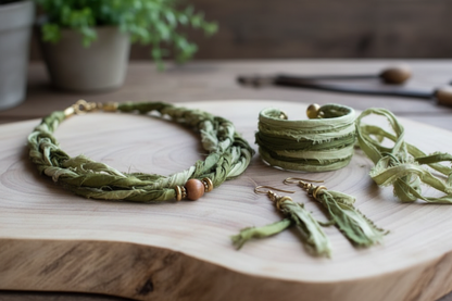 Knitsilk Recycled Sari Silk Ribbon |Best for Crochet, Knitting and Jewelry Making |50 GMS-30Yards-Olive Ombre