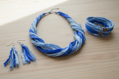 Knitsilk Recycled Sari Silk Ribbon |Best for Crochet, Knitting and Jewelry Making |50 GMS-30Yards-Blue Ombre