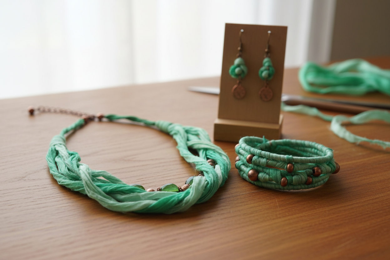 Knitsilk Recycled Sari Silk Ribbon |Best for Crochet, Knitting and Jewelry Making |50 GMS-30Yards-Green Ombre